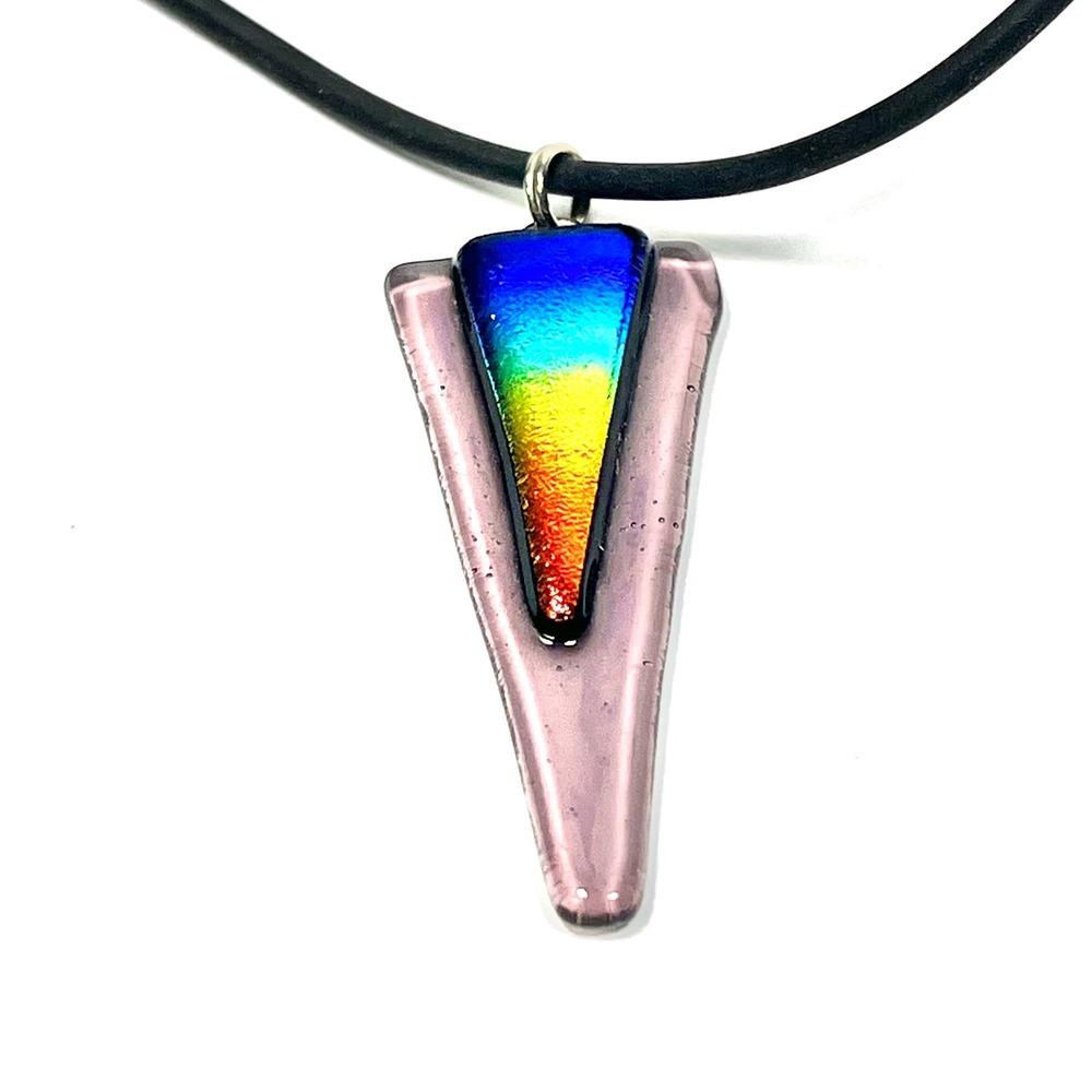 LGBTQ Pride Pink Glass Pendant Necklace Rainbow Dichroic Cord Choker